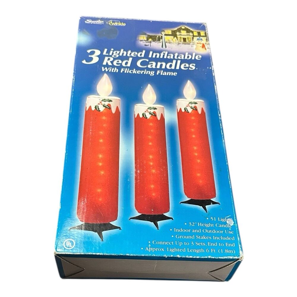 Set Of 3 Vtg Inflatable Christmas Candles Lighted Flickering Flames 32"
